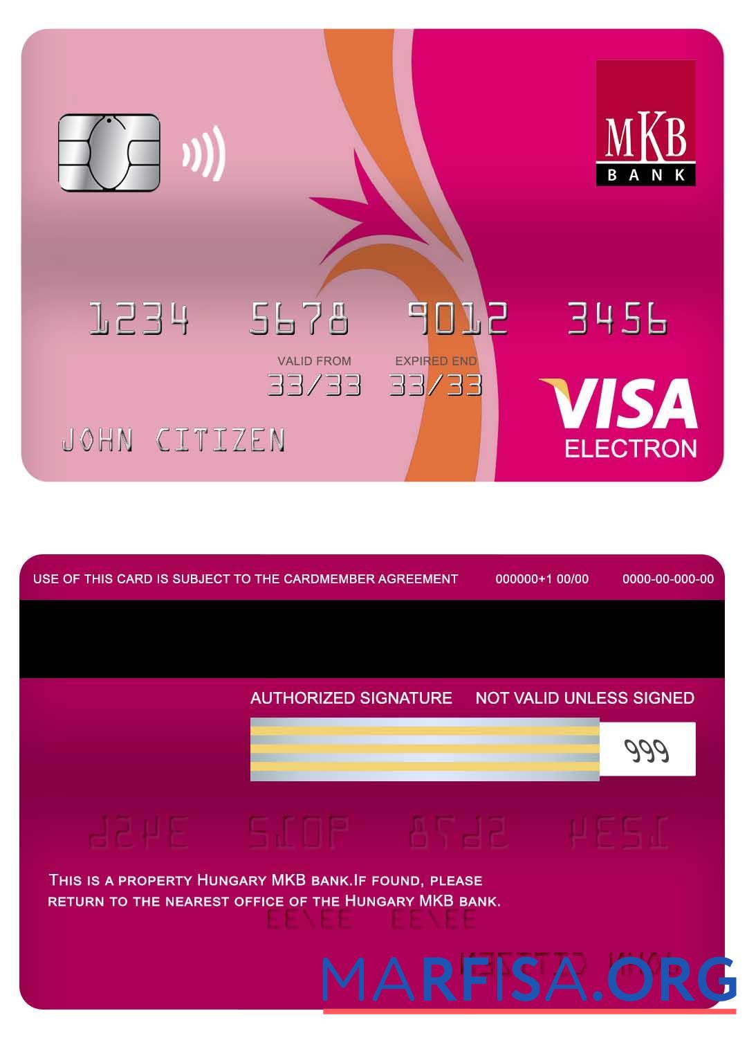 Realistic Hungary MKB bank visa electron card real example